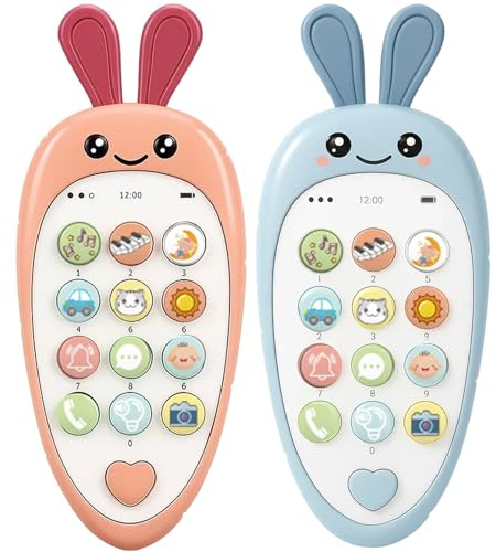 2Pcs Baby Phone Toy, Interactive Musical Toys for 1 Year Old Girls, Toy Phone, First Birthday Gifts for Girls, Early Education Sensory Toys with Numbers and Sounds