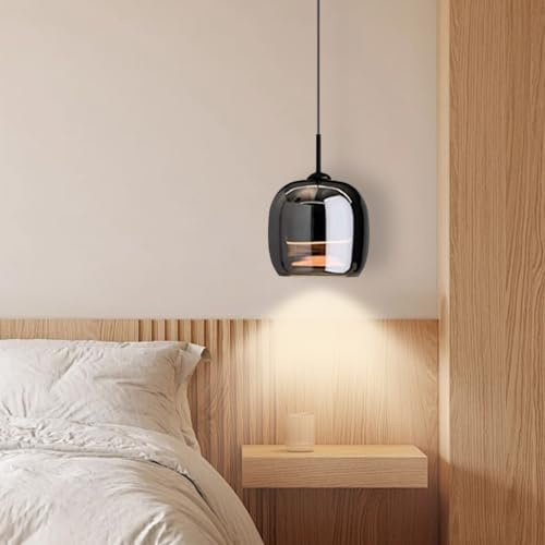 PANNN Moderne Globe Pendelleuchte Deckenleuchte Aus Warmtonigem Glas Mittelalterlich Inspirierte Wohnzimmerlampe Schwarze Leuchte Geeignet Für Esstische Kücheninseln Nachttischbeleuchtung(A1)