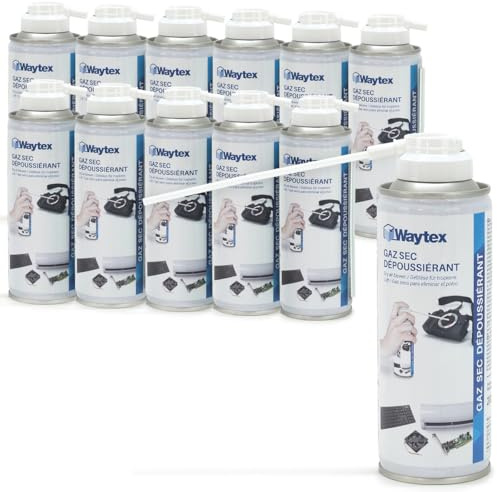 Confezione da 12 bombolette per spolverare aria secca 5 bar, 200 ml, pulizia elettronica potente per tastiere, PC, dispositivi, griglie di ventilazione con tubo flessibile