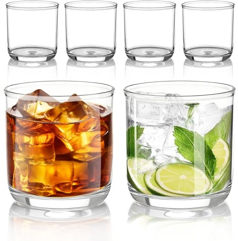 Kyraton Verres à Whiskey Old Fashioned Set de 6, Plastique PET Transparent 340ml Robustes Incassables, Verres à Boissons pour Bière, Jus, Lait Froid, Scotch, Vodka, Bourbon, Cocktail.