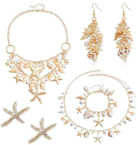 Forbabe Meerjungfrau Accessoires Damen, Meerjungfrau Schmuck, Muschelkette Damen für Karneval Sommer Meer Foto Requisite