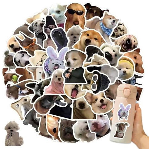 OIUAVYR 50 Hunde Meme Sticker Set,Lustige Hunde Aufkleber,Wasserdichte Aufkleber für Laptop Auto Motorrad Fahrrad Kühlschrank, Geeignet für Erwachsene Kinder, Dekorative Sticker für Scrapbooking DIY