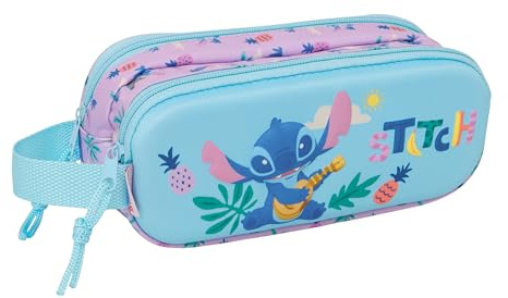 Safta STITCH - Portatodo Doble 3D, Estuche Infantil, Estuche Niño, Ideal para Niños en Edad Escolar, Cómodo y Versátil, Calidad y Resistencia, 21x6x8 cm