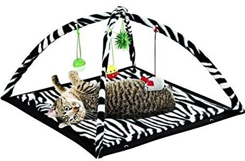 Zebra Print Cat Play Tent Dangle Toys Pets Sleep Play Bed Pad Cushion Kitten Fun