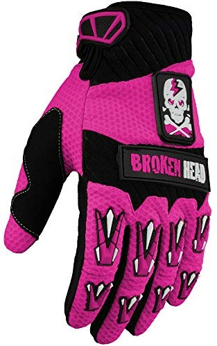 Broken Head MX Handschuhe Faustschlag - Motocross & Enduro - Sehr leicht, Luftig, Gutes Griffgefühl, rutschfeste Handfläche, Atmungsaktiv, Klettverschluss - für MTB, BMX, Offroad (Pink, XS)