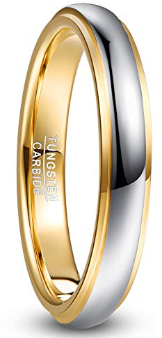 NUNCAD Bague Argent et Or pour Homme Femme Anneau Bicolore en Tungstène pour Mariage Fiançailles Alliance Simple 8mm/6mm/4mm