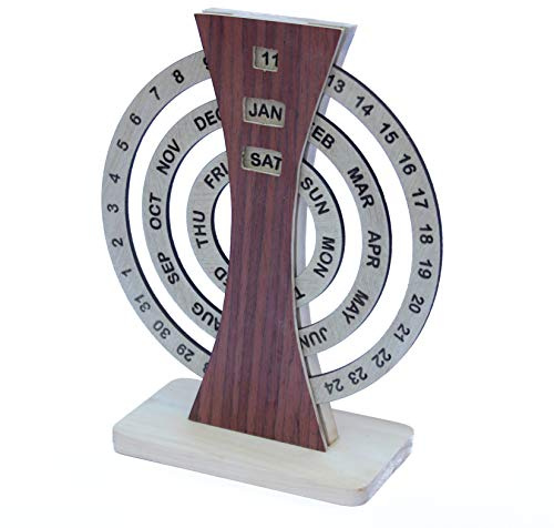 IVEI Schreibtischkalender aus Holz – Schreibtisch-Organizer – lebenslanger Kalender – runder ewiger Kalender aus Holz für Schreibtischdekoration, Arbeitszimmer – endloser Kalender für Büro | Schreibtisch-Organizer, Lebenszeitkalender, kreisförmiger ewiger Kalender, endloser Kalender