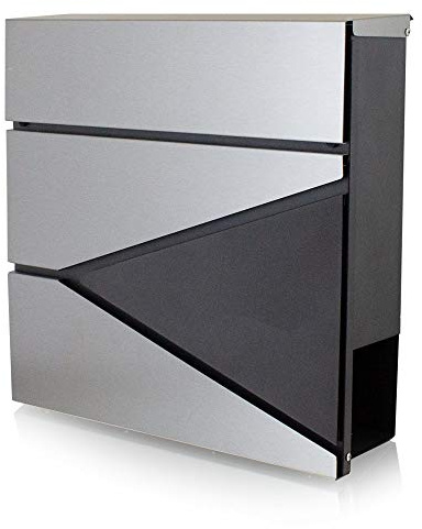 BITUXX® Design Briefkasten 16992 Wandbriefkasten Hausbriefkasten Postkasten mit Zeitungsfach Anthrazit Graphit Edelstahl Optik