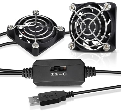 GDSTIME 2-Pack 50mm USB Fans with 3 Speed Control, Mini 5V DC Brushless Computer Cooling Fan for Projector VR Gear Raspberry Pi TV Box Small Appliances Series Replacement | 50x50x10mm, 5010, L/M/H Adjustable Wind, for Raspberry Pi, Cable Box, Aquarium, Small Appliances Series Replacement