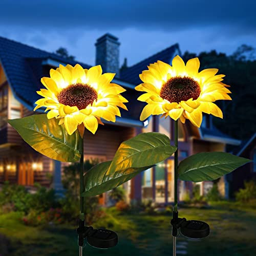Luci Giardino Energia Solare, ZQX 2 Pezzi Girasole Luce Solare Cortile Fiore Luci da Esterni Impermeabile Lampade Decorativa Led per Patio, Cortile, Natale, Lampione, Feste Decorazione (Bianco Caldo)