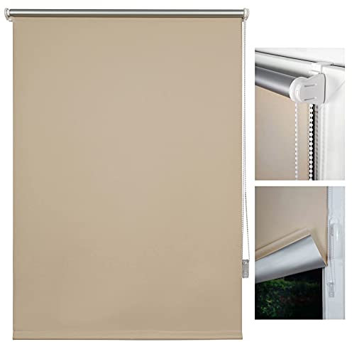 metablo Verdunkelungsrollo Klemmfix ohne Bohren Thermo Fensterrollo Rollo Seitenzugrollo Klemmrollo für Fenster & Tür Beige 100x160 cm
