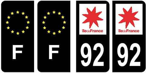 Hadexia Nummernschild-Aufkleber, französisches Departement 92 Hauts-de-Seine Logo, Region Ile-de-France, Schwarz, Farbe & F, Frankreich, Europa