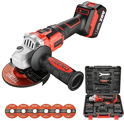 TEENO Amoladora angular brushless, Amoladora angular inalámbrica,Velocidad sin carga 9800 rpm (Disco abrasivo/de corte: 125 mm),2 baterías de iones de litio de 20 V 3.0 Ah