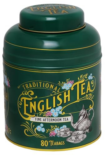 New English Teas Vintage Victorian Bottle Green Tea Caddy with 80 English Afternoon Teabags
