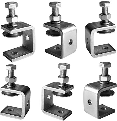 HWTONG 6 Stück C Klemme, Edelstahl Heavy Duty trägerklemme, für zwingen, Klemmen & Spanner, Holzarbeiten Werkzeug, Silberfarben