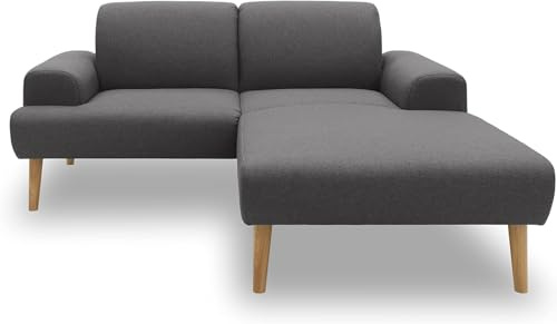 DOMO. collection Ecksofa Salinas, Sofa klein mit Federkern in L-Form, moderne Couch mit Holzfüßen und schwebender Optik, Eckcouch, Polsterecke, 217 x 176 x 83 cm (BxTxH), grau | Longchair rechts klein mit L-Form, schwebender Optik und klassischem Design, moderne Couch mit Holzfüßen, 217x176x83cm(BxTxH)