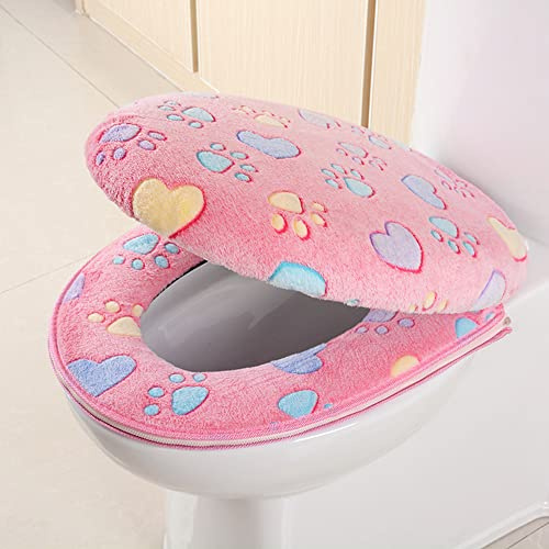 gadenfer Toilet Seat Cover Set Soft Coral Fleece Washable Toilet Seat Lid Cover Pad Toilet Mat Cushion Toilet Seat Cover Pads Cushion (pink)