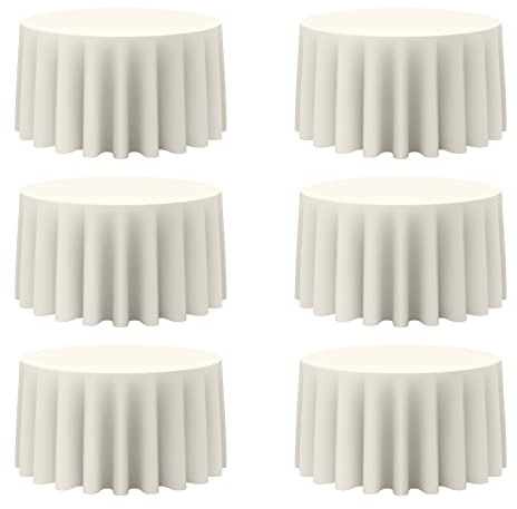 BRILLMAX 6 Pack Ivory Round Tablecloths 120 Inch for 60” Tables - 150 GSM Polyester Fabric, Floor Length Drop, Water, Stain & Wrinkle Resistant Cloth Cover for Wedding Reception Banquet Dining