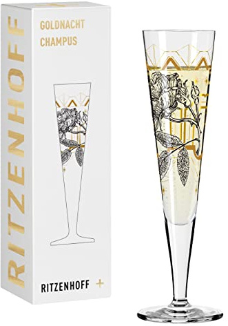 RITZENHOFF 1071029 champagneglas 200 ml – serie Goldnacht nr 29 – rosenträdgårdsmotiv med äkta guld – tillverkad i Tyskland