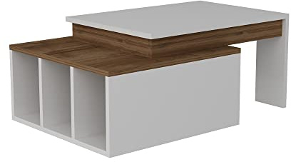 WELL HOME MOBILIARIO & DECORACIÓN Mesa Auxiliar,100% Tablero de aglomerado rechapado en melamina, Color Blanco Nogal