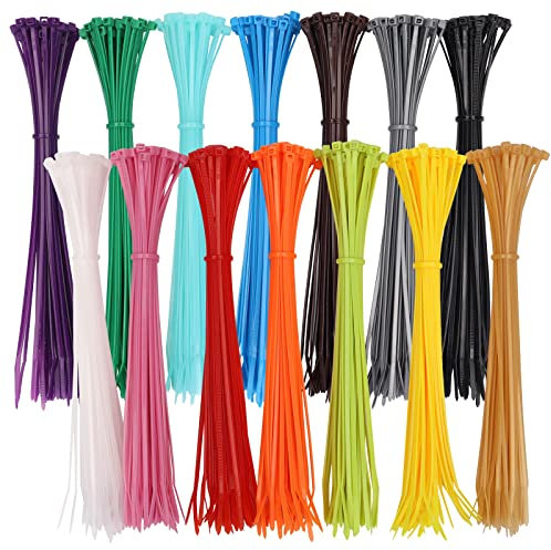 700 Stück farbige Kabelbinder, 2,5 mm x 200 mm-Reißverschlussbinder, 8 lange Nylon-Reißverschlussbinder, selbstsichernde Kabelbinder, strapazierfähige Krawattenbänder für Haus, Büro, Garten(8in)