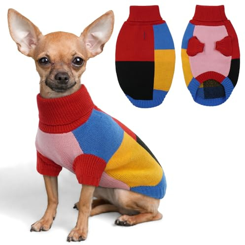 Hjumarayan Hundtröja, vintage hundjumper liten med ben mjuk och varm hundtröja med hålfärgblock hund jul jumper valp jumper för yorkshire Jack Russell Chihuahua tax katt