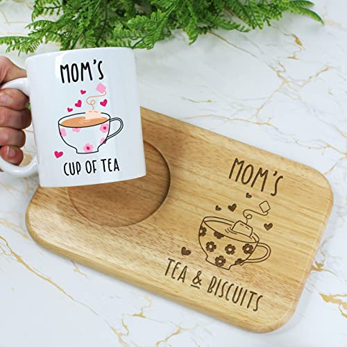 Mom's Tea & Biscuits Board & Mug Set, Wooden Treat Board with Cup of Tea Mug, Snack Tray, 350ml Coffee Mug, Mother's Day, Birthday Gifts for Mom