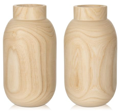 16CM Große Blumenvase Holzvase, Dekorative Vasen für Kunstblumen Blumengesteck, Dekovase aus Holz mit Plastikeinsatz, Öffnung - Ø 4.2 cm