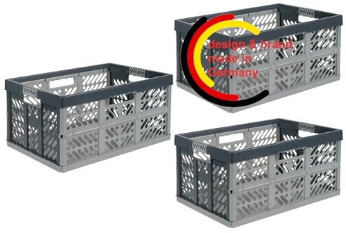 KiNDERWELT 3 x Profi - Klappbox 45 L bis 50 kg silber Faltbox Kunststoff Box Kiste
