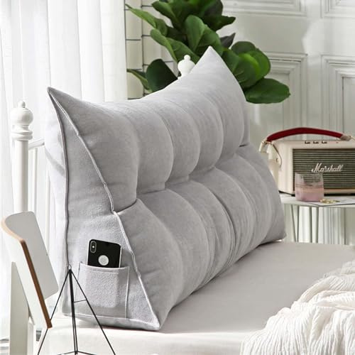 YSZBD Rückenstützkissen Rückenkissen Bett Lesekissen Für Bett Und Sofa Rückenkissen Keilkissen Sofa Bettkissen Rückenlehne Lesekissen Removable Cover,#2silvergray-60x50x20cm