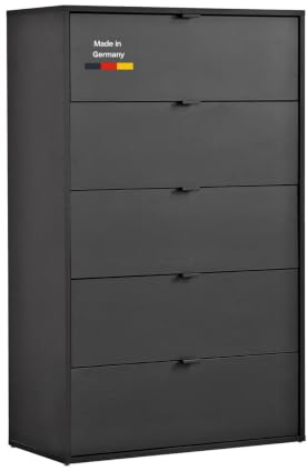 mokebo Kommode 'Die Stilvolle' (80x117x40 cm) Made in Germany, Highboard, Anrichte, Sideboard, Schubladenschrank für Schlafzimmer, Flur & Kinderzimmer mit 5 Schubladen aus Holz in Anthrazit Schwarz