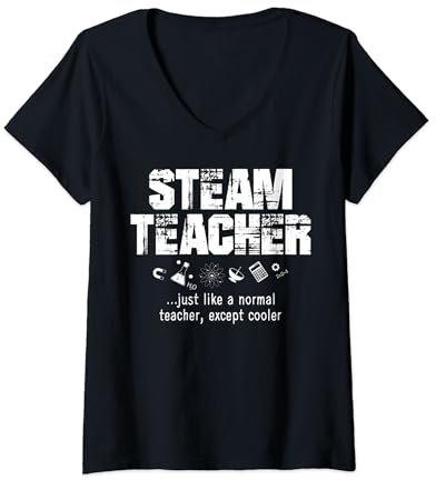 Womens STEAM Teacher is Cooler Than Your Average Educator Funny V-Neck T-Shirt