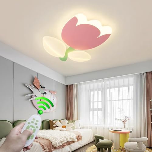 RuiRfh Deckenlampe Schlafzimmer Kinderzimmerlampe in Blütenform LED Deckenleuchte Dimmbar Kronleuchter mit fernbedienung für Kinder Jungen Mädchen Zimmer Wohnzimmer Acryl rosa Deckenlicht(Color:B styl