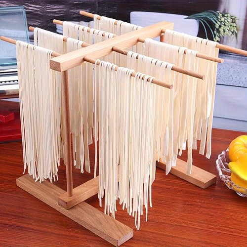 Étendoir à pâtes, séchoir à pâtes en bois, facile à transférer pour sécher les spaghettis, support de suspension pour pâtes avec 8 tiges de suspension, cintres faits maison pour pâtes fraîches,