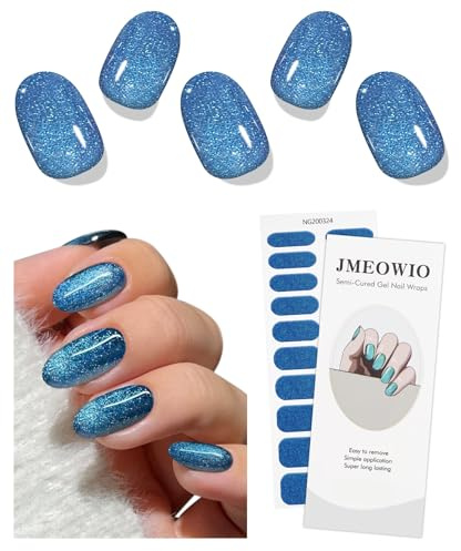 JMEOWIO Nagelfolie Blauer Glitzer Gel Nagelfolien Selbstklebend Nail Sticker Uv Härtend Dekoration Nageldesign Zubehör