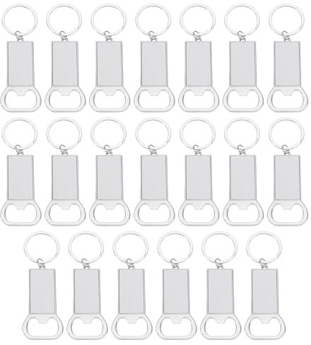 QUARKZMAN 20pcs Sublimation Métal Bouteille Ouvre Porte-clés, Vide Transfert Sublimation Clé Anneaux pour DIY Sublimation Photos (3,6 x10CM)