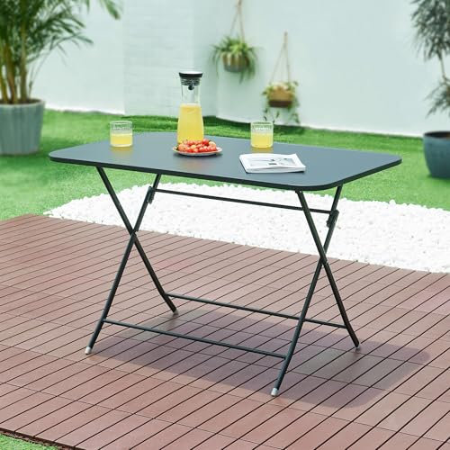 [en.casa] Tavolo Pieghevole con Piano Rettangolare 110x70 cm Tavolo Portatile da Esterno Interno Richiudibile in Acciaio Mobile da Giardino Terrazza Balcone - Nero