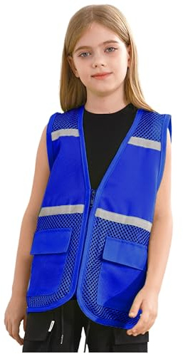 LiiYii - Chaleco de seguridad para niños, color amarillo personalizable, hueco de malla Patchwork, chaleco de alta visibilidad para niña, chaleco de seguridad para niños, chaleco fluorescente de