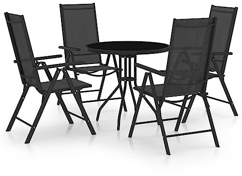 KATERYY 5-TLG. Garten-Essgruppe Aluminium und Textilene Schwarz,Komfortable Gartengarnitur aus Aluminium mit verstellbaren Stühlen für Garten und Terrasse