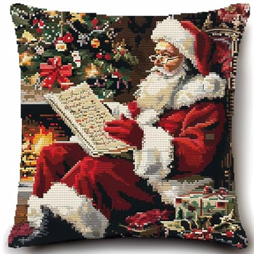 Kitquiver Knüpfkissen Set Weihnachten Knüpfset für Erwachsene (43X43cm) DIY Knüpfen Set Kissen Bastelset Knüpfen Handwerksset Kissen DIY Bastelset für Anfänger für die Sofa-Heimdekoration