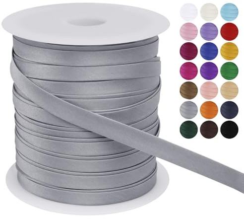 LEREATI Schrägband 10mm x 50m, Einfassband zum Nähen Doppelt Gefaltetes Stoffband aus Polyester Hemming Tape Satin, Nahtband zum Nähen Basteln Dekorationen DIY Handwerk (Silbernes Grau)