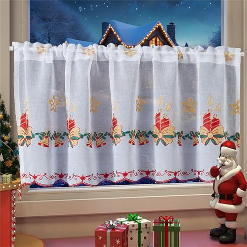 champracer Scheibengardine Weihnachten, bistrogardine modern, landhausgardinen, Bestickt farbenfroher Kurzstore, küchenvorhänge, für Kleine Fenster Badezimmer KüChe (A,HxB 60x180 cm)
