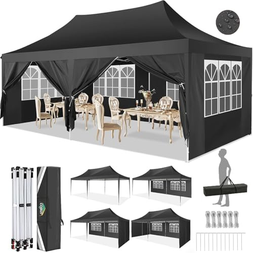 COBIZI Pavillon partyzelt 3x6 wasserdicht stabil Winterfest,Pop-Up faltpavillion mit 6 Seitenteilen Kommerzielle sofort aufklappbare Vordächer Outdoor Gartenzelt Partyzelt für Party Festival,Schwarz