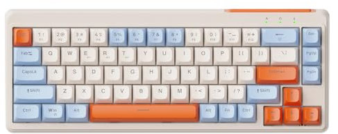 LexonElec X FREEWOLF M68 65% Drahtlose Gaming-Tastatur, QWERTY, BT/2.4G/Verkabelt, Leise Membran-Tastatur, Regenbogen-Backlit, 67 Tasten PBT-Tastenkappen, 2000mAh, Tragbar für Gamer/Büro -Blau