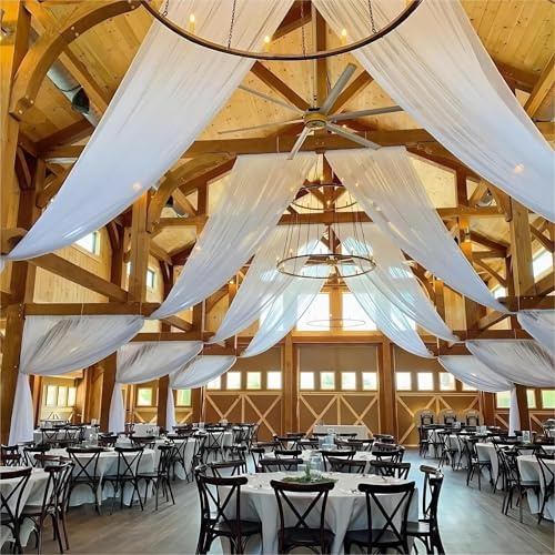 6 Panel White Ceiling Drapes for Wedding Cheesecloth Ceiling Drapes Wedding Arch Draping Fabric Sheer Curtains Voile Drapery Draping Wedding Decorations for Party Ceremony Stage Tent (5ftx40ft)