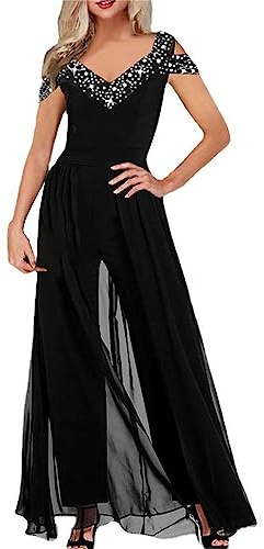 Tuta Donna Elegante Tute Donna Eleganti Lunghe Senza Maniche Jumpsuit Donna Brillantini Chic Monopezzi a Gamba Larga Vita Alta Cerimonia Country Concert Pantaloni Scollo a V Party Abiti Da Sera Interi