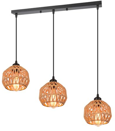 LIGKIN 3 Luces Lámpara Colgante Industrial Vintage Lámpara de Techo Cuerda Metal Pantalla Jaula Lámparas Retro Iluminación para Restaurante Pasillo Dormitorio