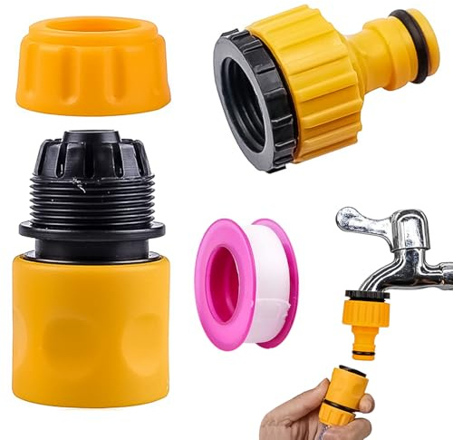Hose Tap Connector Kit Threaded Faucet Adaptor and Hose Connectors End Quick Connectors with Seal Tape for Tap Hosepipe Fitting Universal for Kitchen Garden Tap Hose (Plastic)