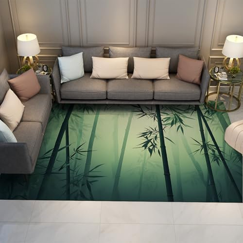 LANDERSION Bambuswald Nebel Großflächenteppich Moderner entspannender grüner Teppich für Wohnzimmer Schlafzimmer Esszimmer Küche Eingangsbereich Home Office 120x180cm