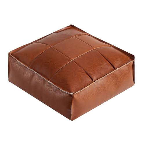 Quadratisches Bodenkissen im marokkanischen Stil, Fußstütze mit wasserdichtem Kunstlederbezug, Dunkelorange, ideal zum Lesen und Aufbewahren